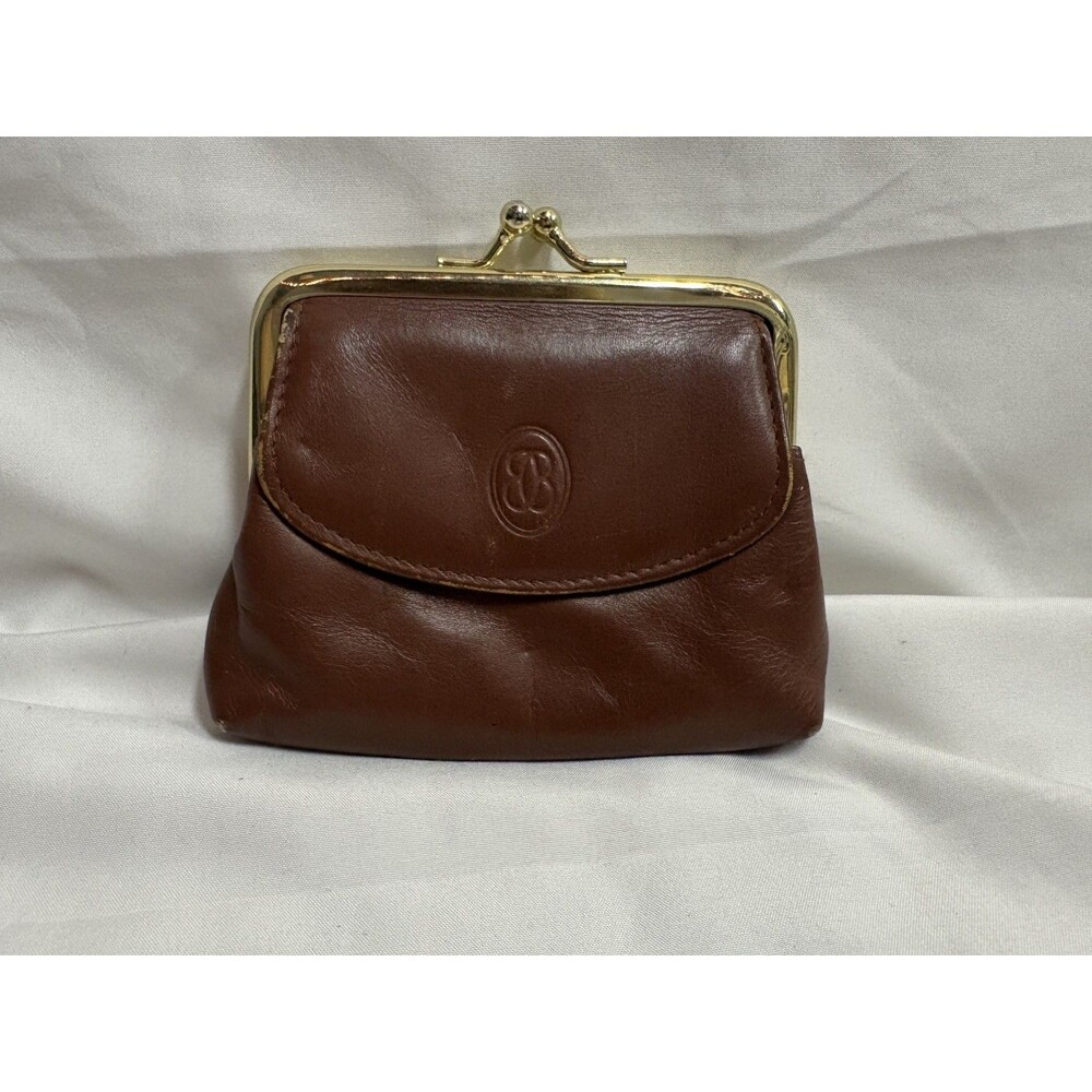 Buxton Genuine Leather Vintage Coin Purse Brown With Pocket 4.5x3.5 Inches Kiss